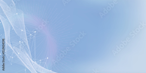 Abstract tech network connection dots. Digital technology and big data analysis background. White background with plexus lines.