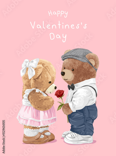 cute bear doll lovers couple vector illustration hand drawn - not auto trace