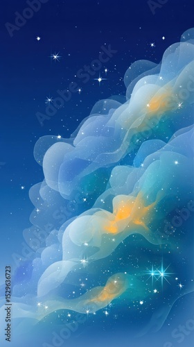 Celestial Nebula with Glowing Stars and Cosmic Clouds