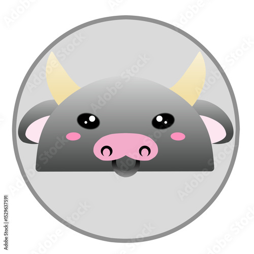 cute cow vector, cartoon cow face, drawing cow face easy and simple full color. Cute Chibi Grey Bull Head Avatar with Pink Snout and Horns