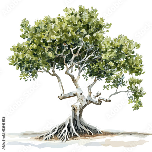 A White Mangrove Tree, watercolor drawing vector, high quality, isolated on a white background.