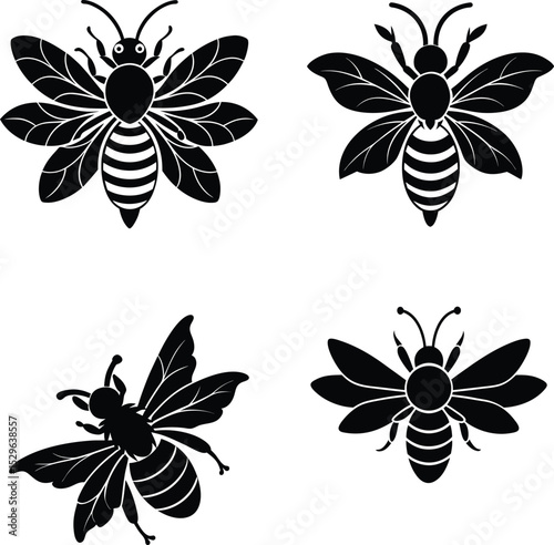 Honey Bee on flower silhouette vector illustration