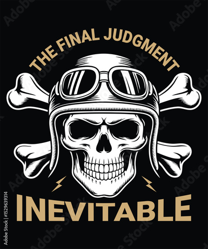 Grim Rider Skull with Goggles and Crossed Bones Graphic
