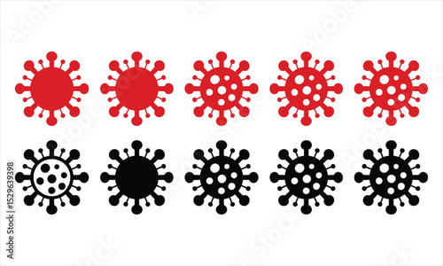 Red and black coronavirus icons set variation
