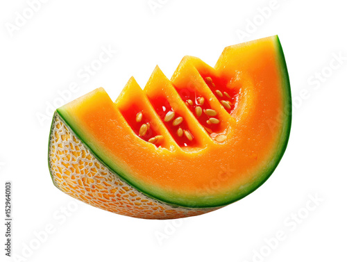 Sweet Cantaloupe Slice: A close-up image showcases a vibrant cantaloupe slice, highlighting its juicy flesh, intricate seed arrangement, and textured rind, offering a taste of summer's bounty.