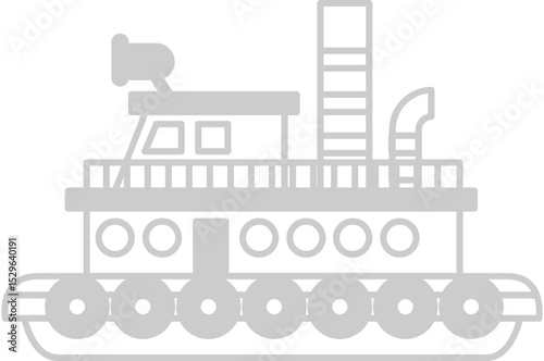 Simple illustration of a grey tugboat with a ladder