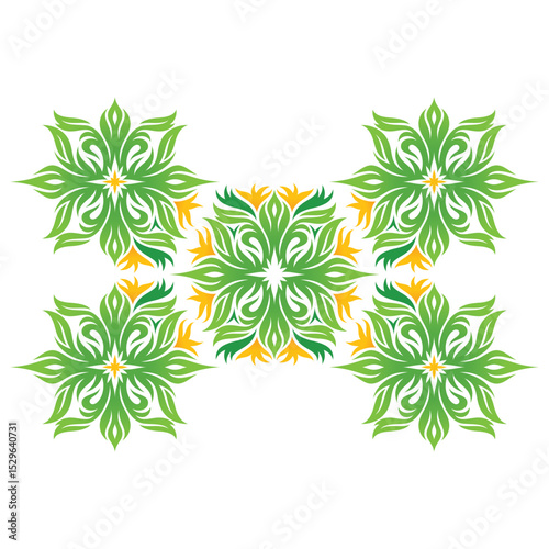 Green Floral Pattern with Yellow Accents