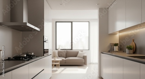 Wallpaper Mural Bright Modern Kitchen with White Counters and Open Concept Living Torontodigital.ca