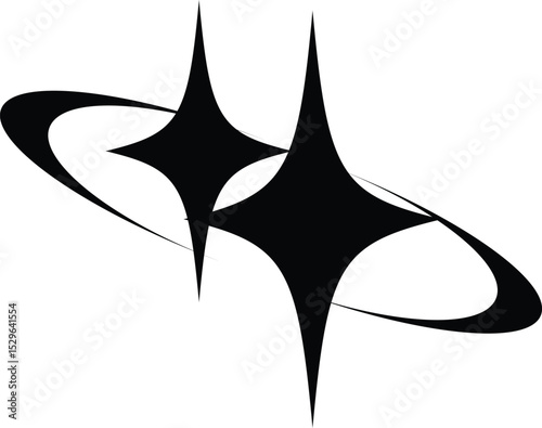 Y2k star sparkle bling abstract tattoo shapes. Simple minimal geometric signs in retro 2000s style.