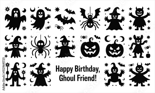 Happy birthday ghoul friend halloween party silhouettes