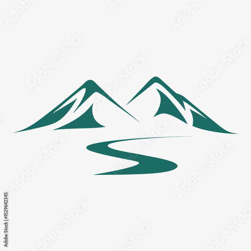 Minimal Mountain River Logo Vector.