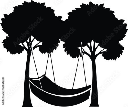 Hammock between trees silhouette illustration 