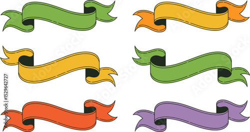 Ribbon scroll banner set. Mixed curve scrolls and split-end designs for decoration, posters, or party themes  