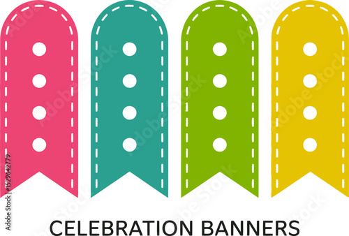 Celebration bookmark tags. Bright vertical bookmark designs with dotted borders for festive events or gifting  