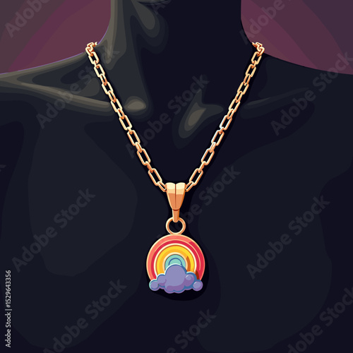 Colorful rainbow pendant necklace displayed against dark background  