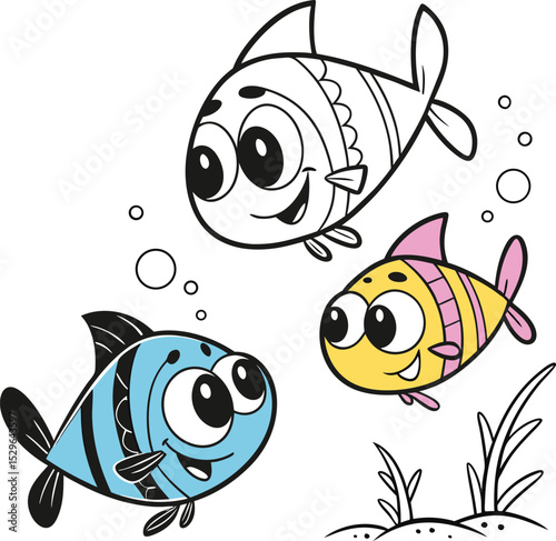 Colorful cartoon tropical fish vector set for underwater marine life illustration