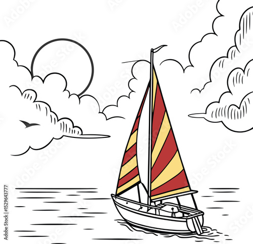 Vector illustration of a sailing ship on the sea, a summer travel icon