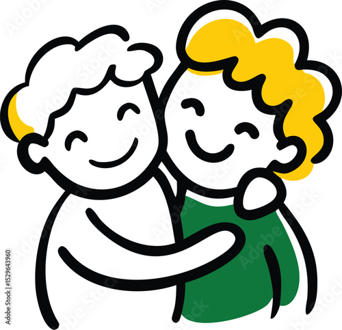 A heartwarming illustration of two children embracing each other, showcasing a strong bond of friendship and affection.