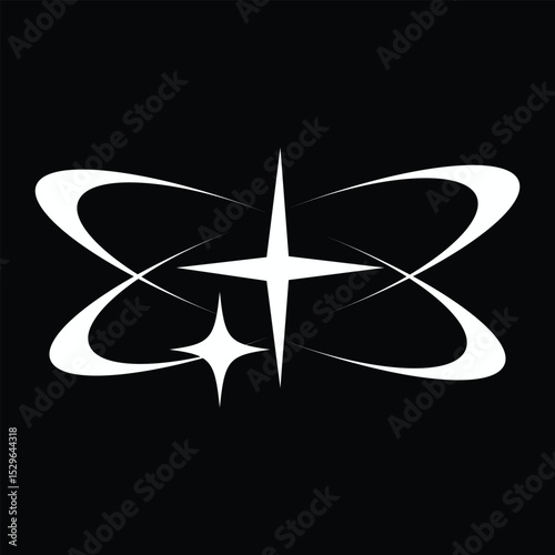 Y2k star sparkle bling abstract tattoo shapes. Simple minimal geometric signs in retro 2000s style.