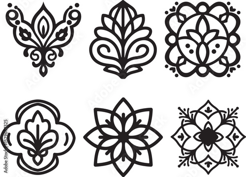 A seamless vector pattern of black and white floral elements, perfect for vintage ornament design or decorative tattoo art