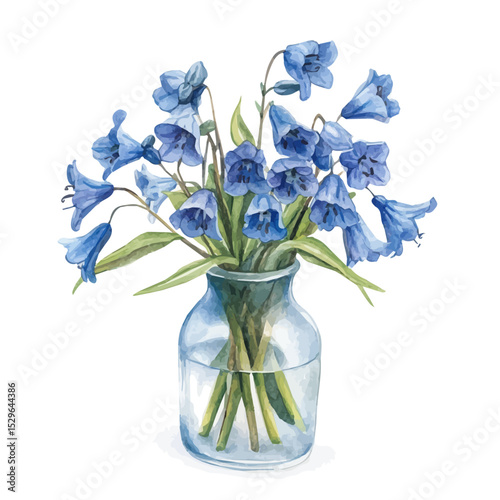 watercolor vector of A Virginia Bluebell In A Vase, high quality, isolated on a white background.