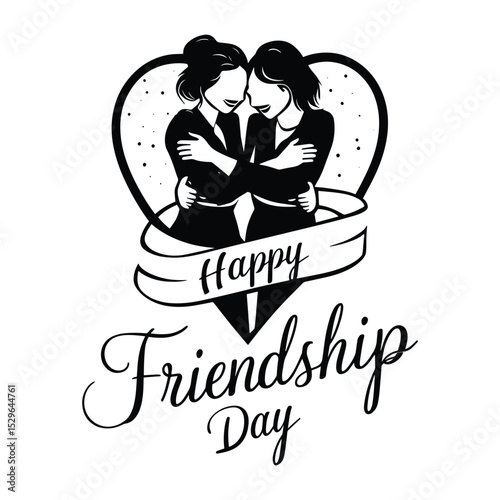 Happy friendship day two women embracing heart design