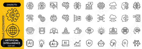 Set of Artificial Intelligence icon. Service, Digital, Robot, Data, Information, Learning, Future, Artificial Intelligence, Support, Help, Chat Bot, Conversation, Smart, Concept, Innovation vector.