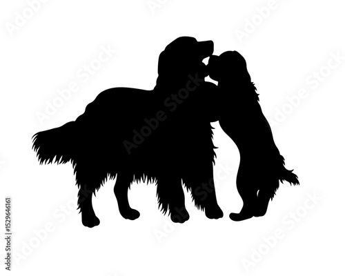 Adult Dog and Puppy Hugging Silhouette