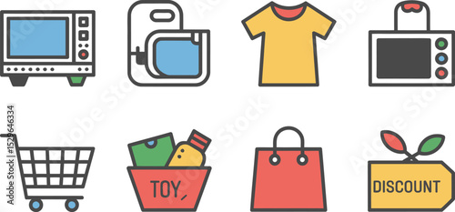Shopping icons vector illustration set of retail products and online store elements for ecommerce design editable stock vector illustration