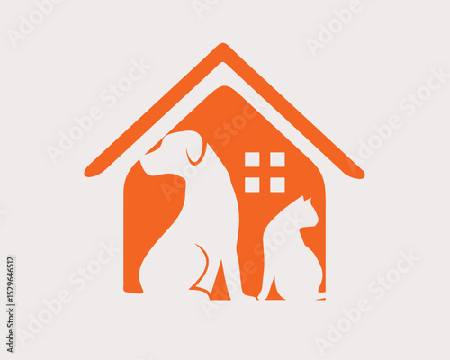 Pet House Icon with Dog and Cat colorful
