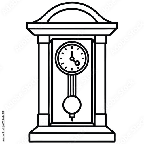 "Big Antique Clock Line Art Vector – Vintage Timepiece Illustrations"