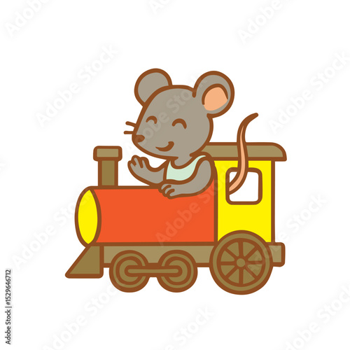 Cute Mouse Riding a Toy Train
