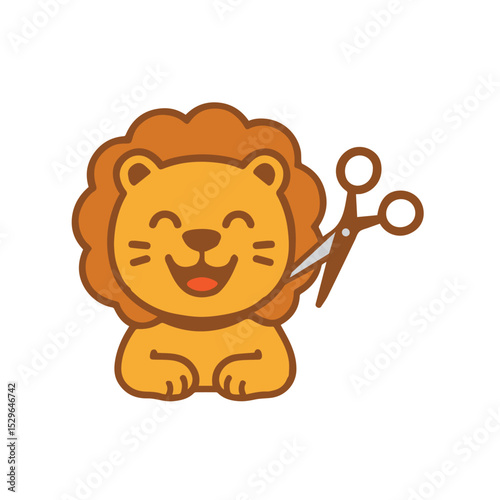 Cute Cartoon Lion Getting a Haircut