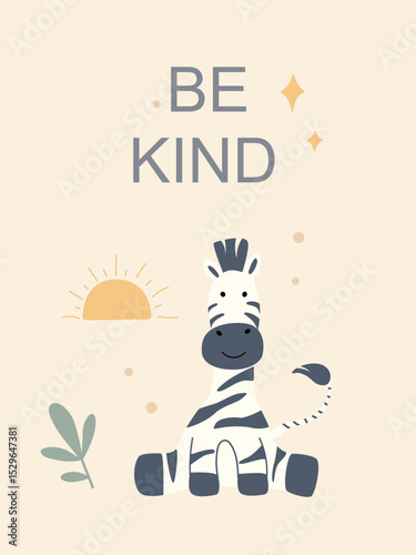 Charming safari wall art featuring a friendly zebra with uplifting message for nursery decor