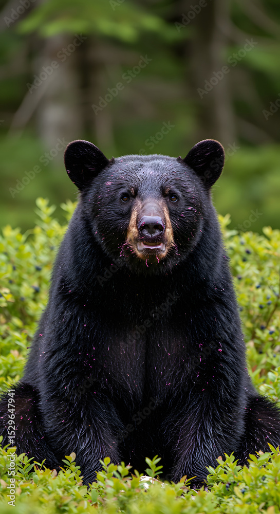 Fototapeta premium Wild Black Bear Eating Blueberries