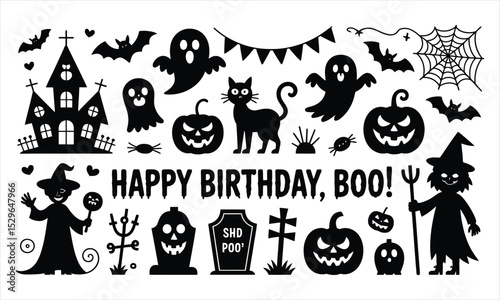 Happy birthday boo halloween party silhouette clipart