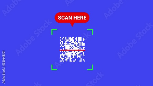 Scanning QR code animation, Alpha channel. Isolated on blue background. HD resolution