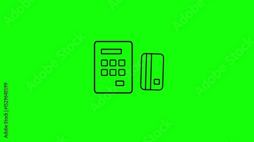 Animation of Credit card being swiped to the card reader for payment. Isolated on green background.