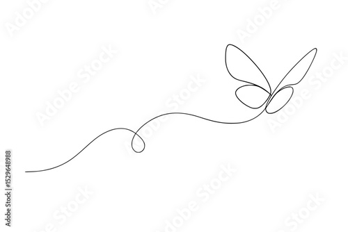 Minimalist continuous one line drawing of butterfly vector illustration.