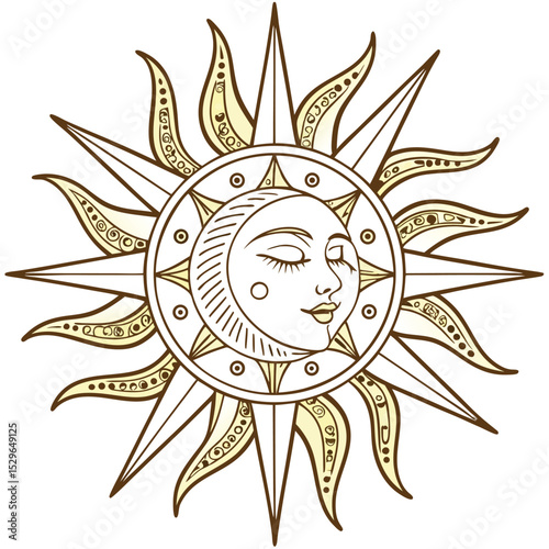Elegant Mandala Sun and Moon Vector Illustration Celestial Art Design