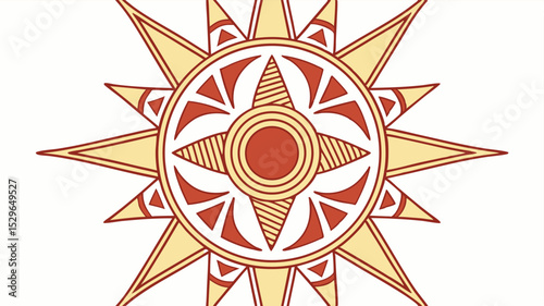 Radiant Sun Icon Vector Illustration of a Geometric Sun Design in Red and Gold Tones, Perfect for Logos, Websites, and More