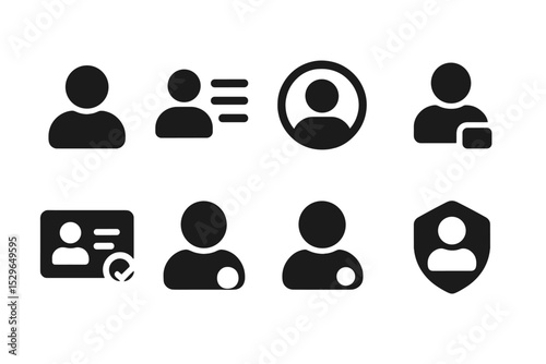 Solid User Icons. Solid style icons of users in projects: profile avatar, access list, user ring, account tag. Solid style of