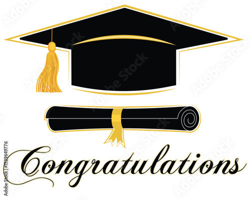 Graduation Cap with Certificate, Hat With Degree Paper