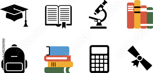 Education vector icons set school supplies and graduation elements for study and learning design 100 editable stock vector illustration