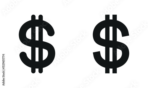 US dollar currency icon vector design set isolated on white background.