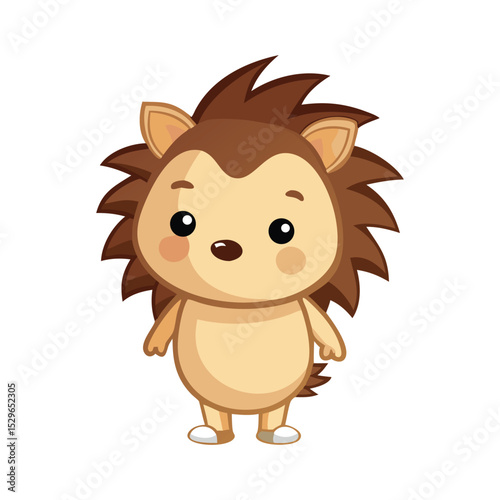 Cute cartoon hedgehog character with spiky brown fur and smiling face