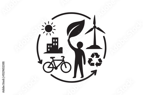 Sustainability silhouette vector with white background