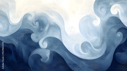 Serene Blue Waves Abstract Art Print Modern Home Decor Wall Art Canvas Print