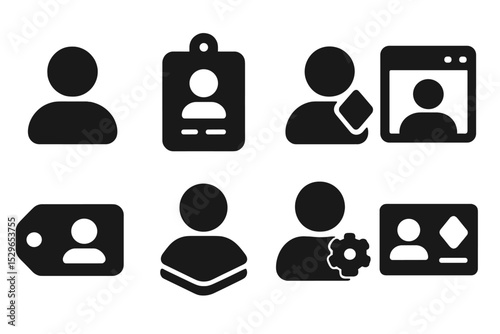 User Role Icons. Solid style icons of user roles: profile avatar, citizen ID, access role, user tab. Solid style of resident tag,