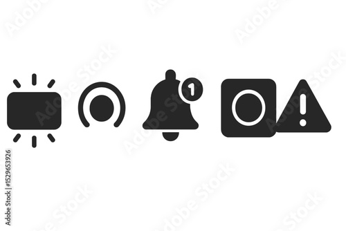 Mindfulness Icon Set. Solid style icons of digital mindfulness reminders: app notification with glow, soft alert ring, mindfulness